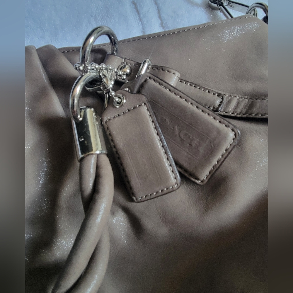 Coach Madison Sophia leather handbag. Taupe with a shimmer coating.
